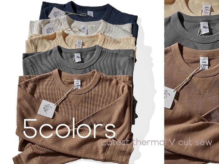 ★秋はこれ！ヘヴィワッフル ヴィンテージ仕様 サーマル V 針抜きリブ カットソー 5色展開 M〜３XL メンズ 大きいサイズ レトロ 復刻★T751