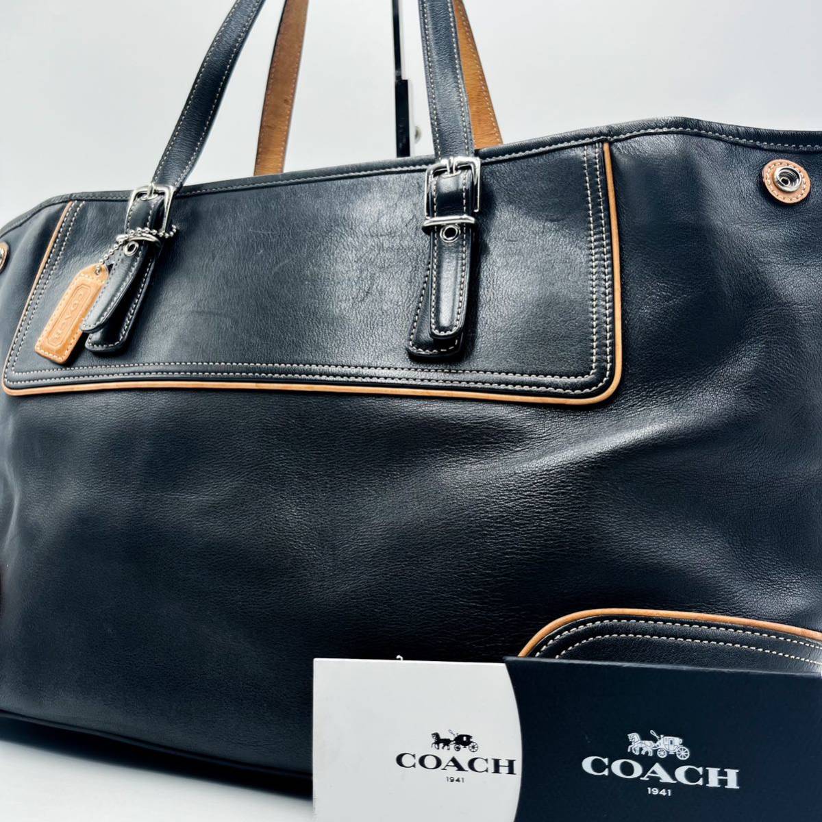1円 【美品】コーチ COACH トートバッグ ビジネスバッグ ブリーフケース レザー 革 ブラック 黒 メンズ レディース
