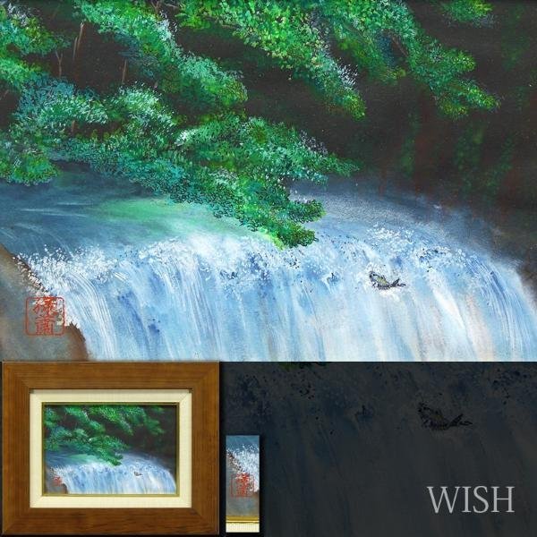 WISH】在銘 日本画 滝景色 #23034074 日本画 ホビー、カルチャー