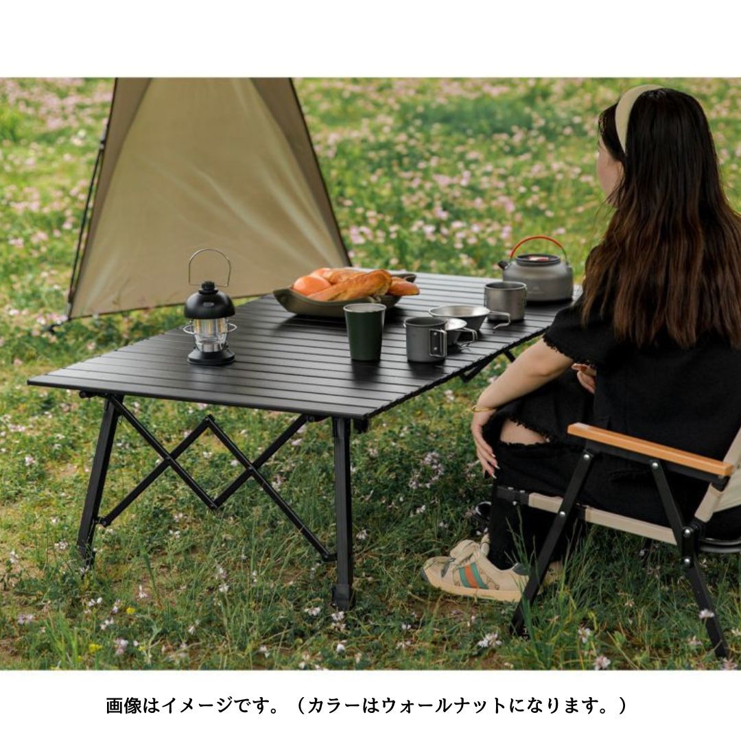 折りたたみ アウトドア ウッド調軽量アルミテーブル 無段階調節式 新品