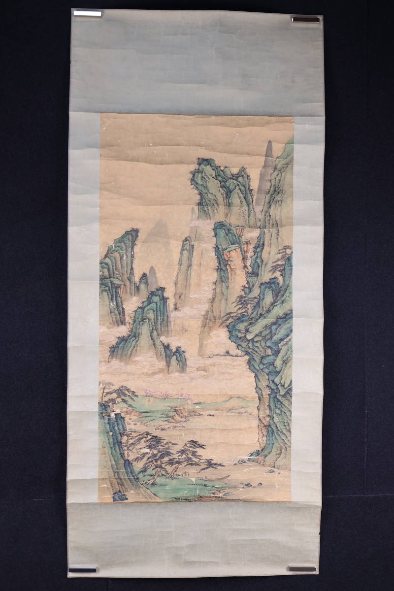 陳少梅 中国画 掛け軸 山水画 中堂 小邨山景図 サイズ：77×175cm 肉筆 掛軸