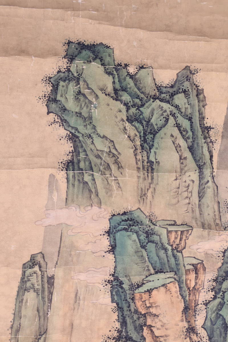 陳少梅 中国画 掛け軸 山水画 中堂 小邨山景図 サイズ：77×175cm 肉筆 掛軸