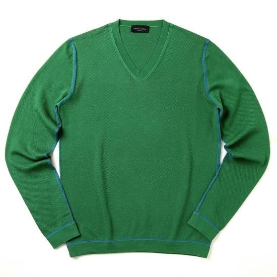 ◆【roberto collina(ロベルトコリーナ)/春夏/メッシュ編みコットンハイゲージVネックトリミングニット (RL06002)】[rbc2280061]