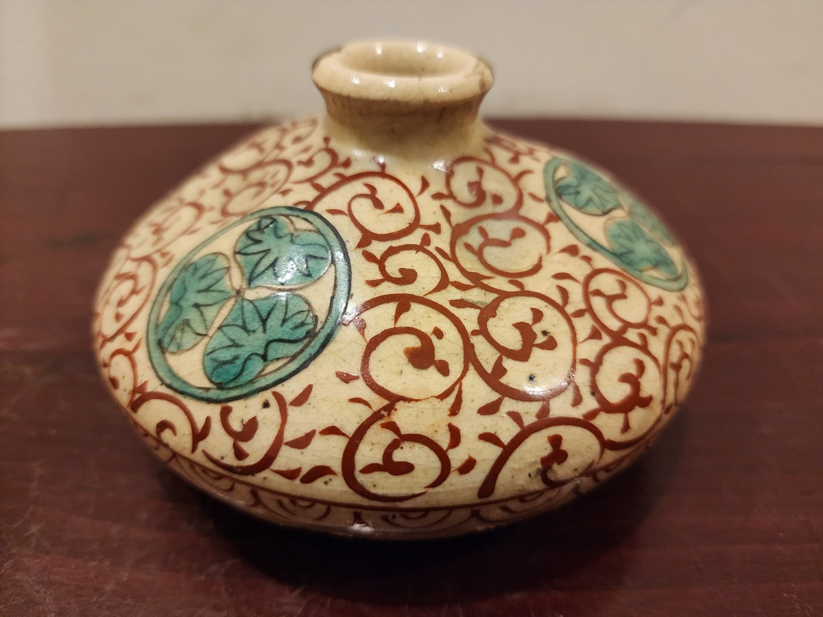 徳川 油壺 葵 三葉葵 唐草模様 江戸 古美術 蛸唐草 幅12cm 珍品(陶磁 