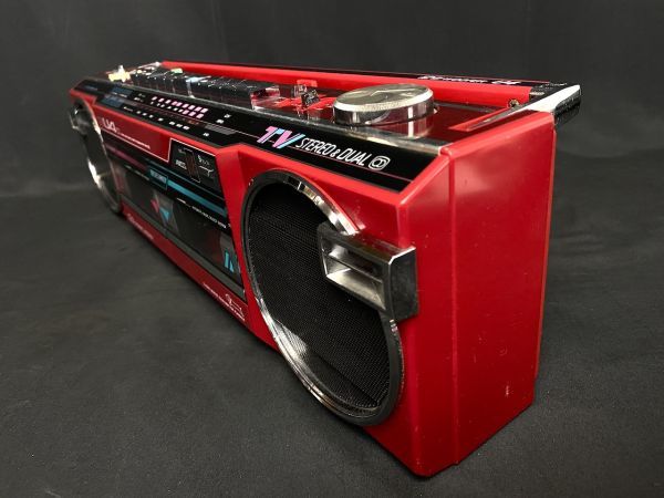 S435】昭和レトロ SANYO サンヨー ダブルラジカセ MR-WU4D 赤色 通電