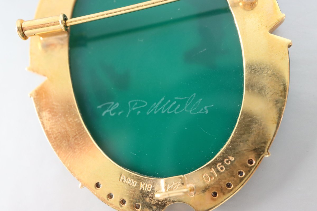 カメオ K.P.MILLS ブローチ ペンダントトップ Pt900 K18 ダイヤモンド