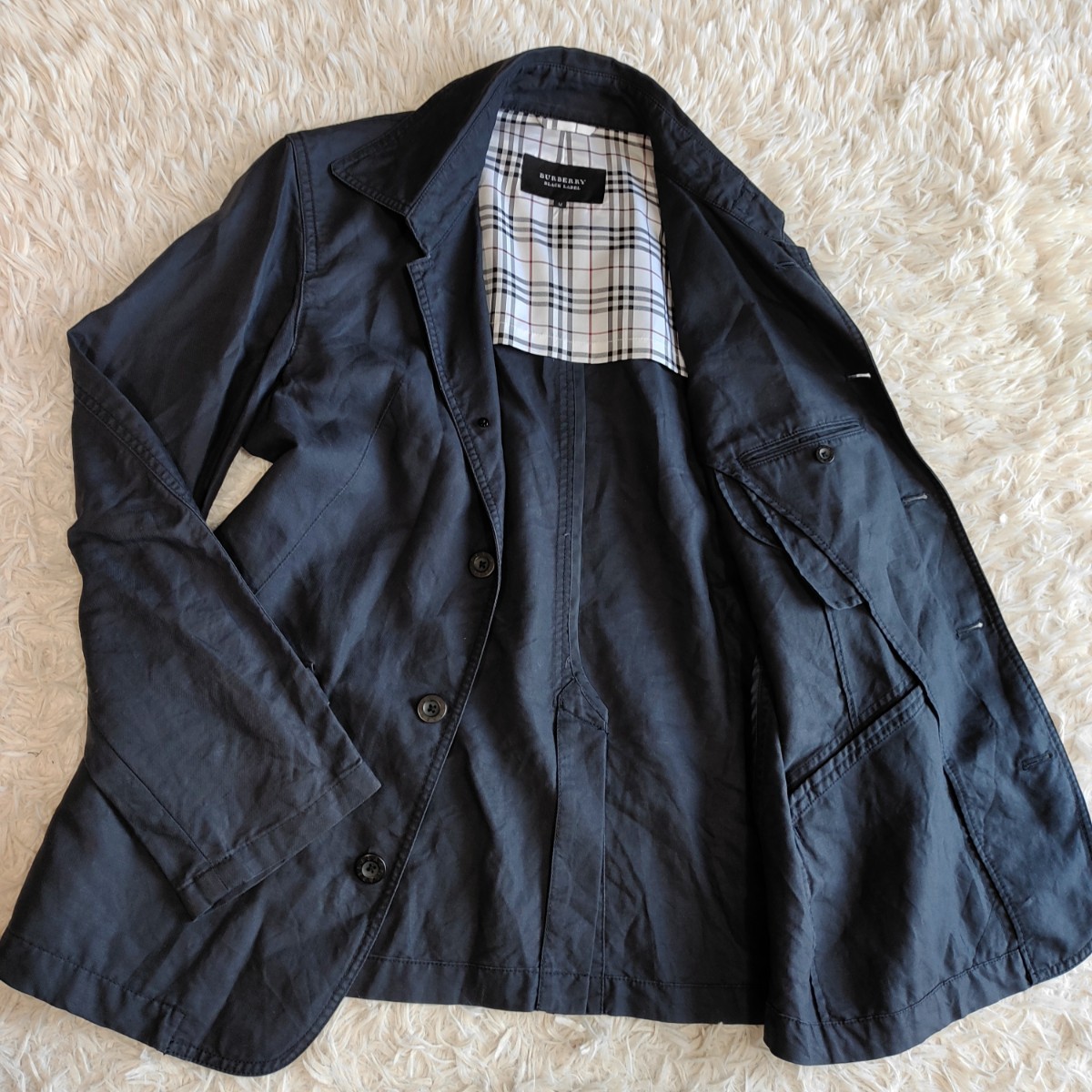 BURBERRY BLACK LABEL ①【春のお洒落アウター】バーバリーブラックレーベル テーラードジャケット ネイビー ノバチェック コート 軽量 春