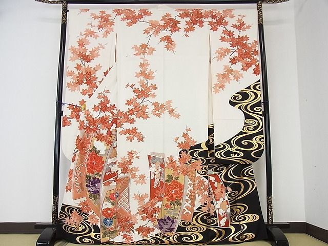 花美人□豪華振袖 刺繍 光琳水 楓 短冊吉祥花文 金糸 逸品 ps6011 - 花 