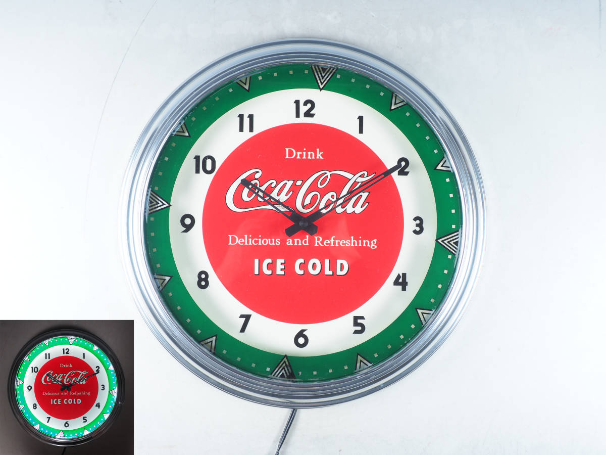 cq94_旧家初出 Drink コカ・コーラ ICE COLD の掛時計 電飾時計 電光