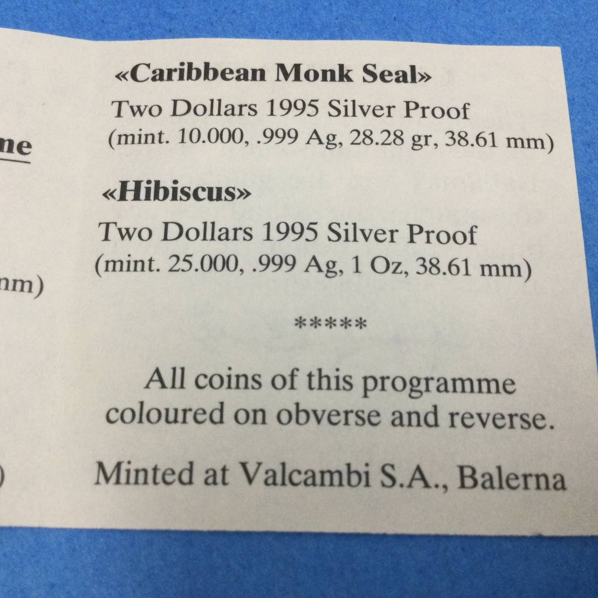 バハマ 1995年 カラーコイン 2ドル銀貨 / プルーフ オウム・オットセイ