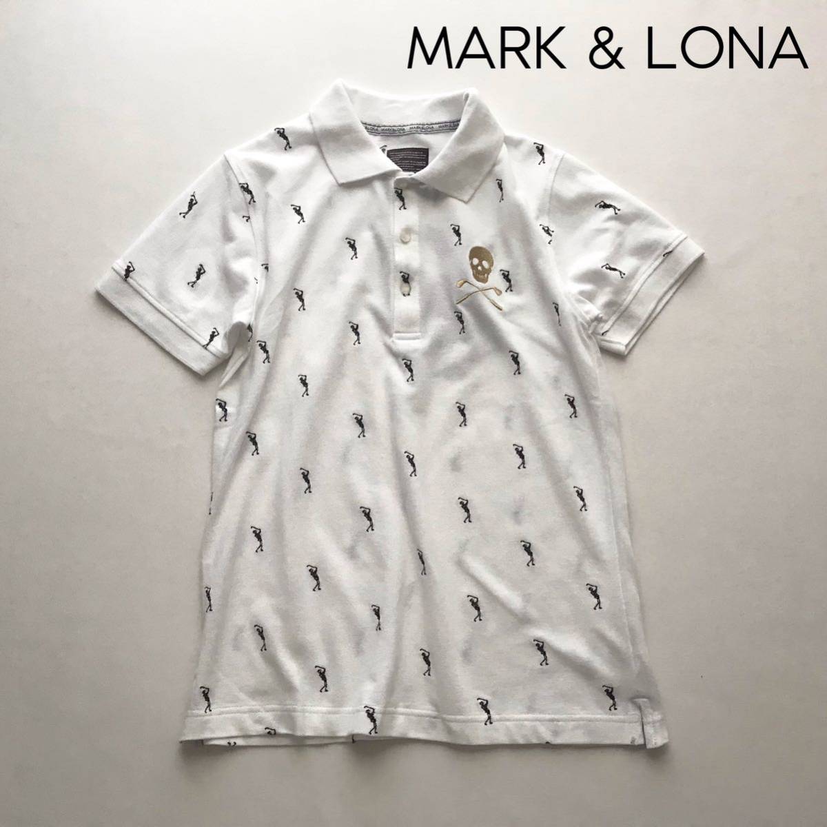 【送料210円〜・匿名発送】MARK & LONA メンズ ポロシャツ SWINGER POLO ホワイト M マークアンドロナ マーク＆ロナ スカル 刺繍