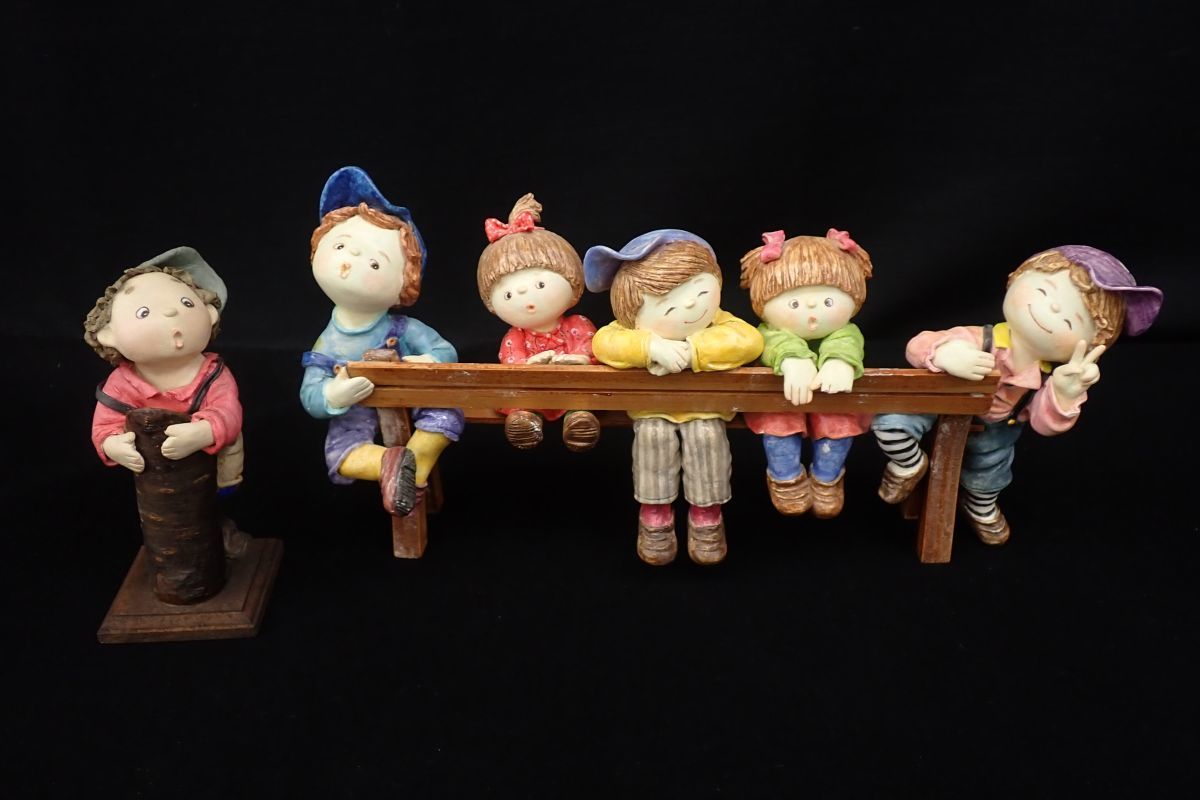 紙粘土創作人形　置き物　ハンドメイド　アンティーク　骨董品 創作人形18 紙粘土人形 子供達 作者不明 手作り/ハンドメイド/置物