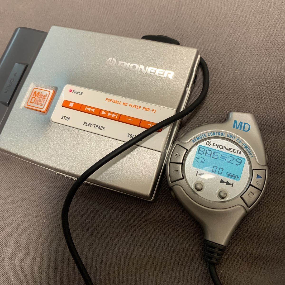 【通電確認済】パイオニア PIONEER PMD-P3 PORTABLE MD PLAYER イヤホン ケース付