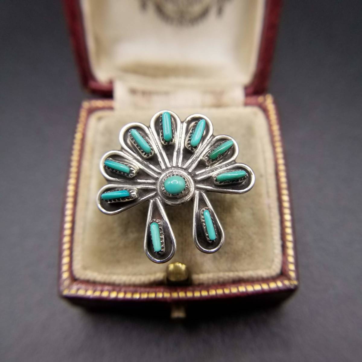 ターコイズ インディアン 頭飾り モチーフ 925 シルバー ビンテージ リング 銀 指輪 昭和レトロ エスニックスタイル USA輸入 YMO②7