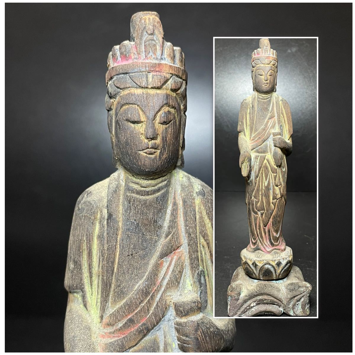 仏教美術 木彫 仏像 本時代 鍍金 彩色仏像 時代物 彩色木彫 立像 立佛