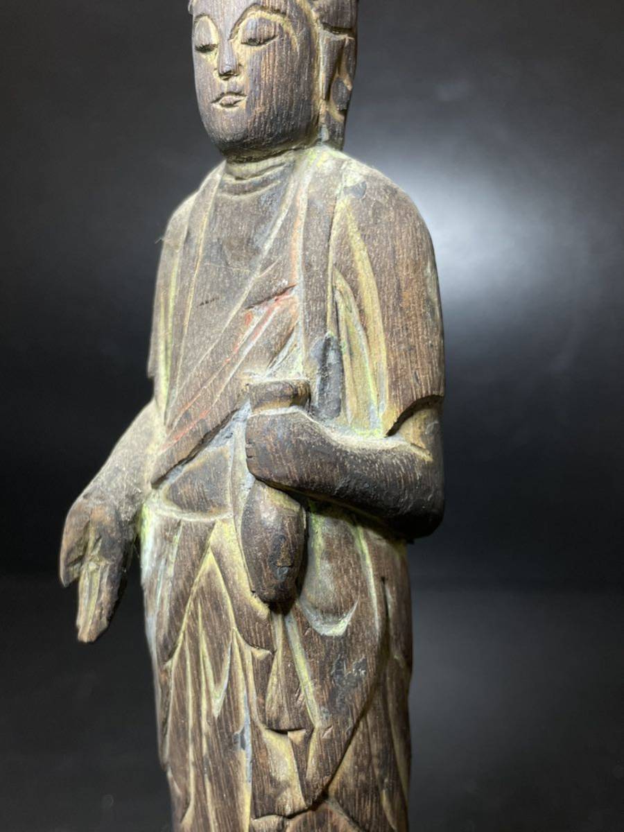 仏教美術 木彫 仏像 本時代 鍍金 彩色仏像 時代物 彩色木彫 立像 立佛