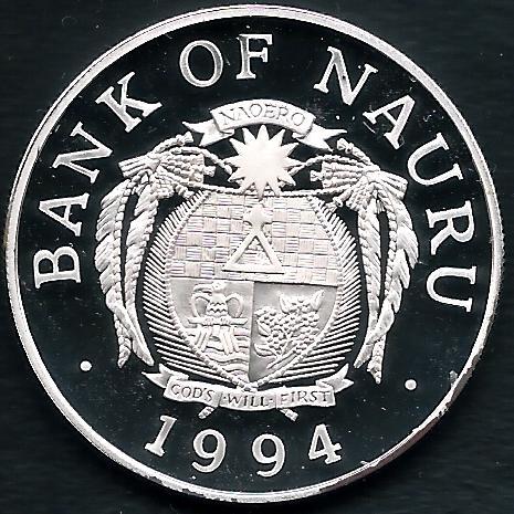 ナウル 10ドル銀貨（1994：皇太后訪問記念） プルーフ / KM： 6