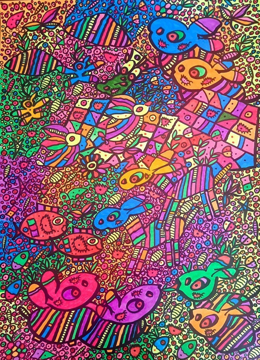 抽象画　素人の作品　サインペン　四つ切380×540_1