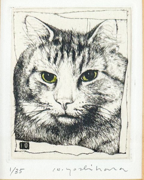 額付き銅版画応用絵画 「ひらめき猫」 額付き銅版画応用絵画 title 