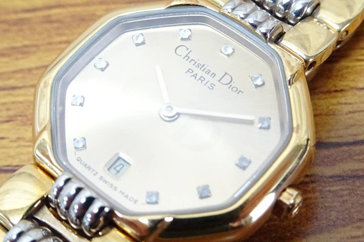 [K博多04028WTYM] Christian Dior ディオール 腕時計 レディース クォーツ デイト ゴールドカラー 48.133