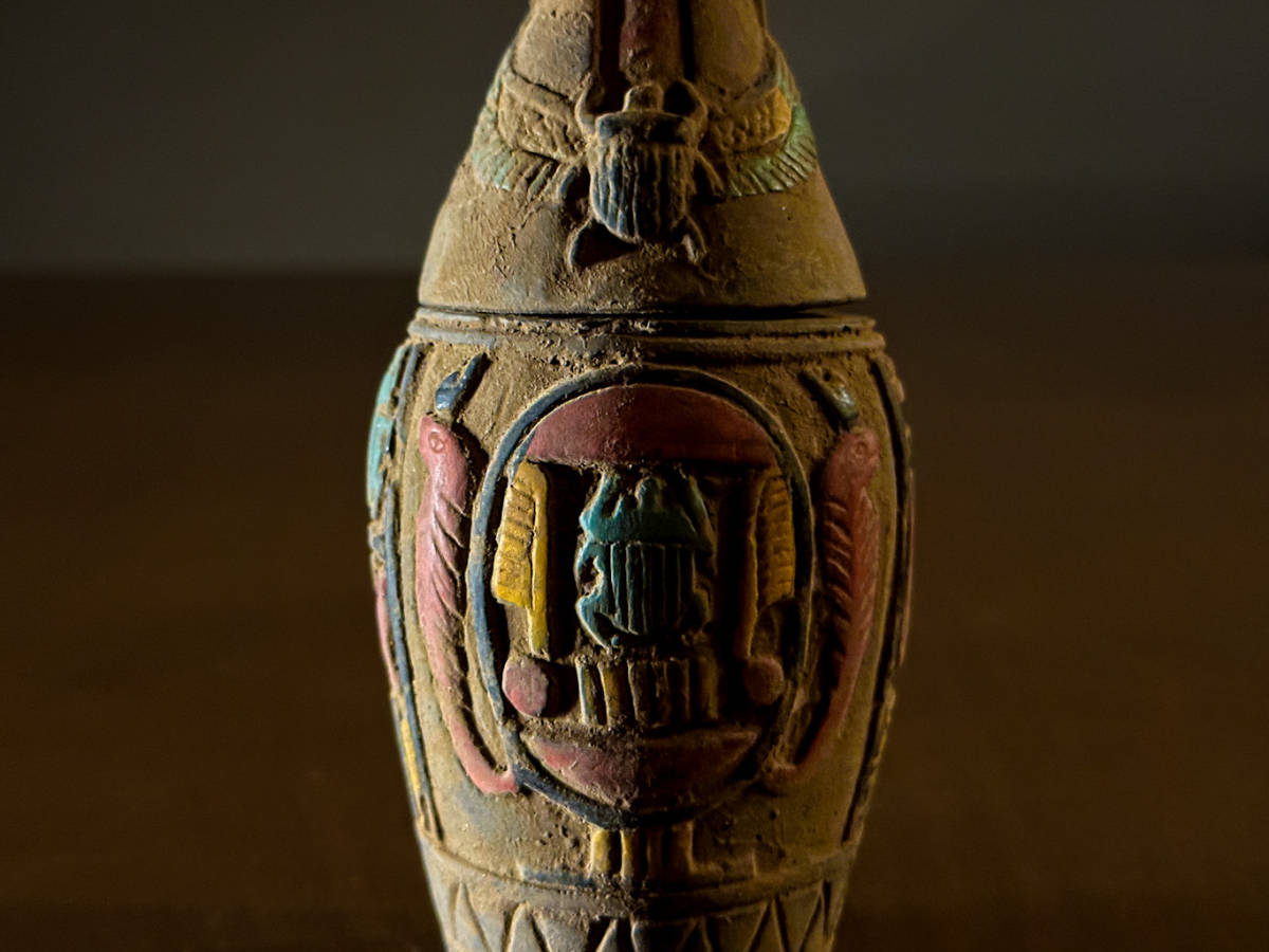 動物の! 神回保証】古代エジプト カノプス壺 考古学 発掘品 象形文字 