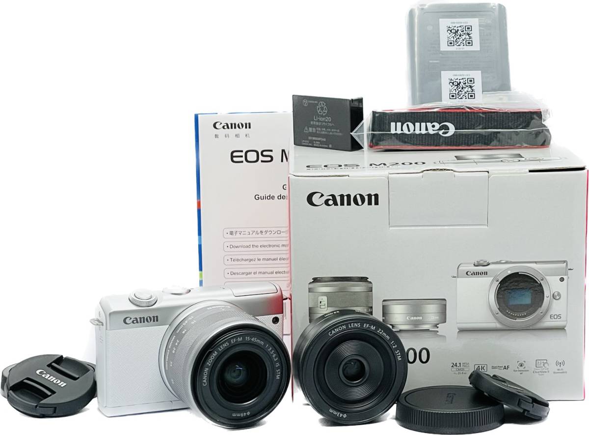 ★新品級★キャノン CANON EOS M200 ダブルズーキットホワイト#574#600
