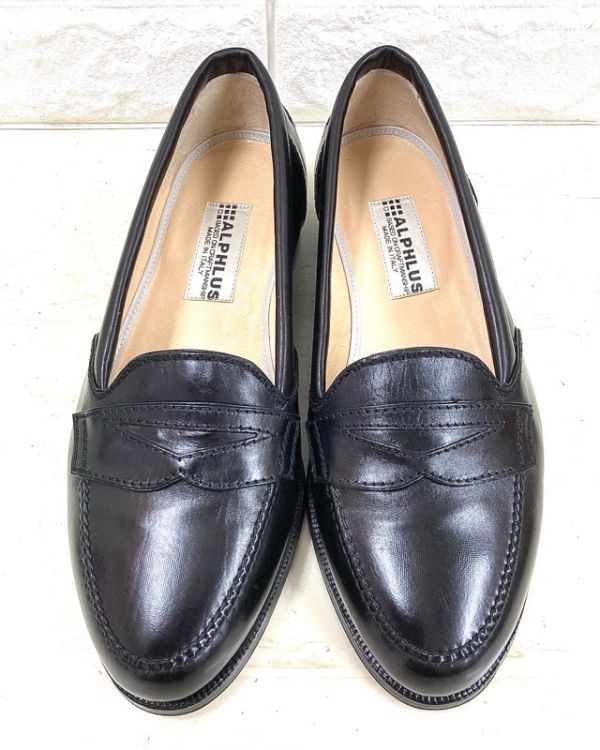 ALPHLUS アルフラス レザー スリッポン メンズ ローファー ブラック サイズ 6 美品 fah 4A636