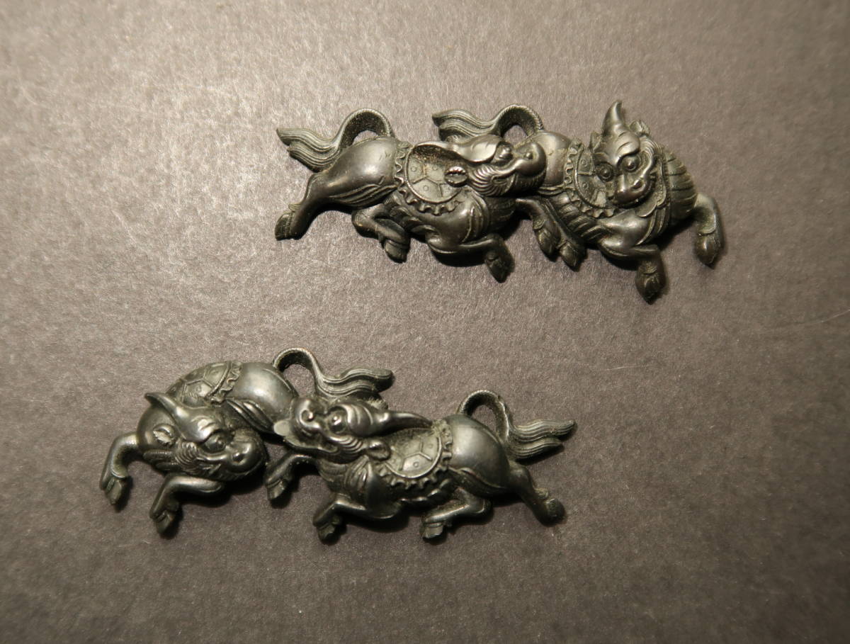 獅子獣目貫.赤銅.精密細工.状態良.拵刀剣刀装具根付武具.4.1/1.8㎝