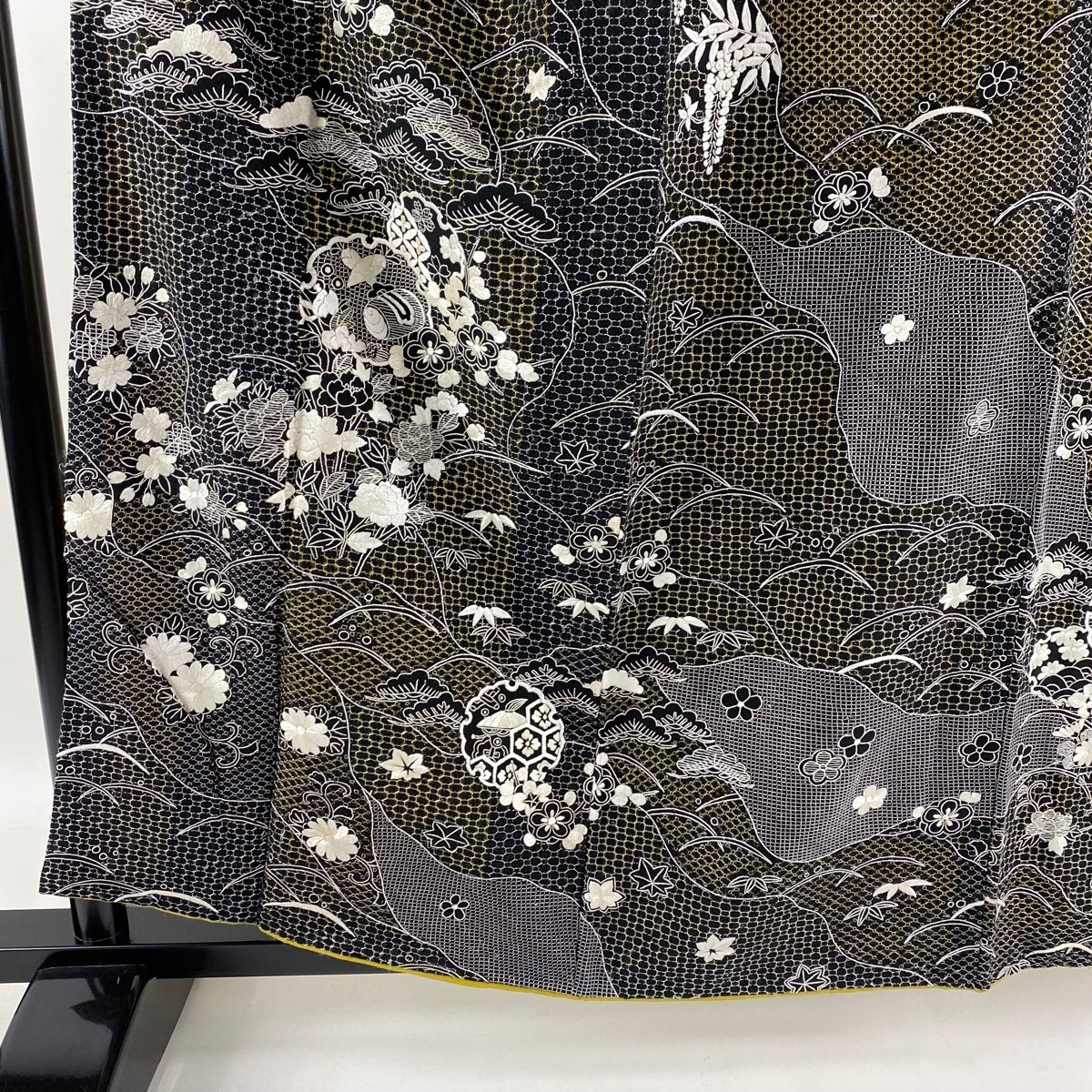 袷 訪問着 金彩 正絹 M 宝尽くし 松竹梅 金糸 裄丈65.5cm L 裄丈