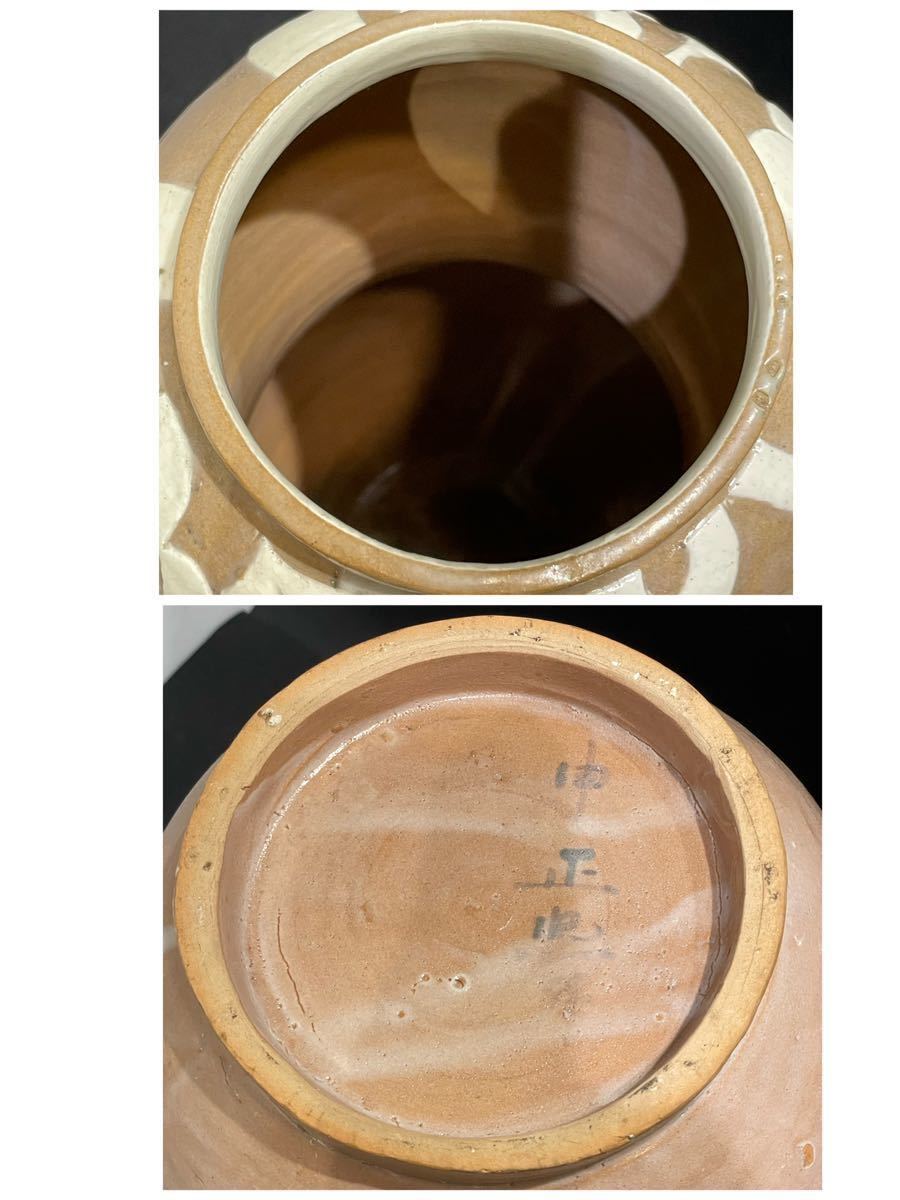 申 正熙 】自作 鳥嶺窯【 粉青 無窮花紋 花瓶 】48cm特大花瓶 共箱・栞