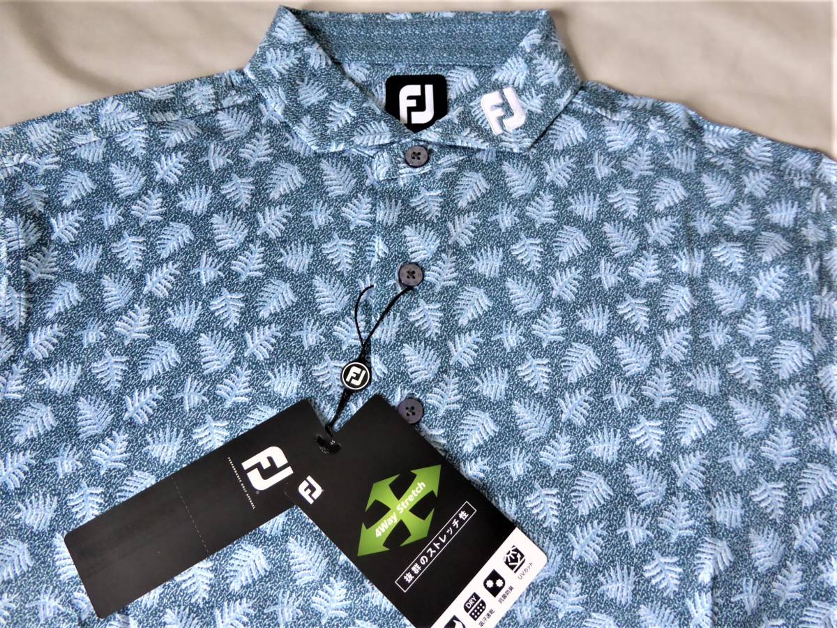 FOOTJOY GOLF フットジョイ 4WAYストレッチ 吸汗速乾 抗菌防臭 UVカット ボタニカル柄 半袖ポロシャツ　2XL　インク