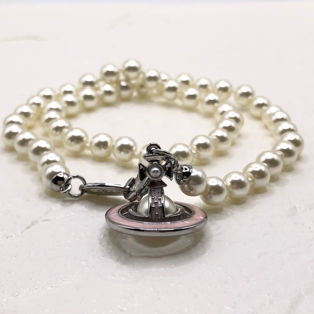 【未使用品】Vivienne Westwood ヴィヴィアン ウエストウッド simonetta オーブ パール チョーカー ネックレス シルバー ピンク