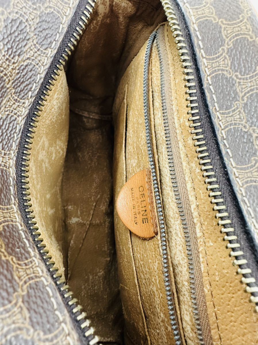 CELINE セリーヌ マカダム VINTAGE レザー サークル金具 ショルダー 