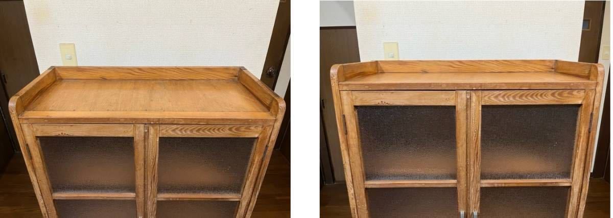 古い木製収納戸棚 水屋 食器棚 本棚 古道具 レトロガラスケース大正