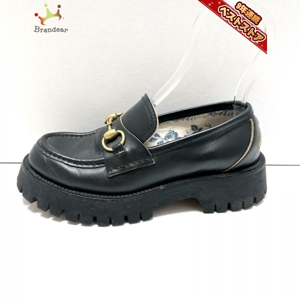 グッチ GUCCI ローファー 36 1/2 レザー 黒 レディース ホースビット