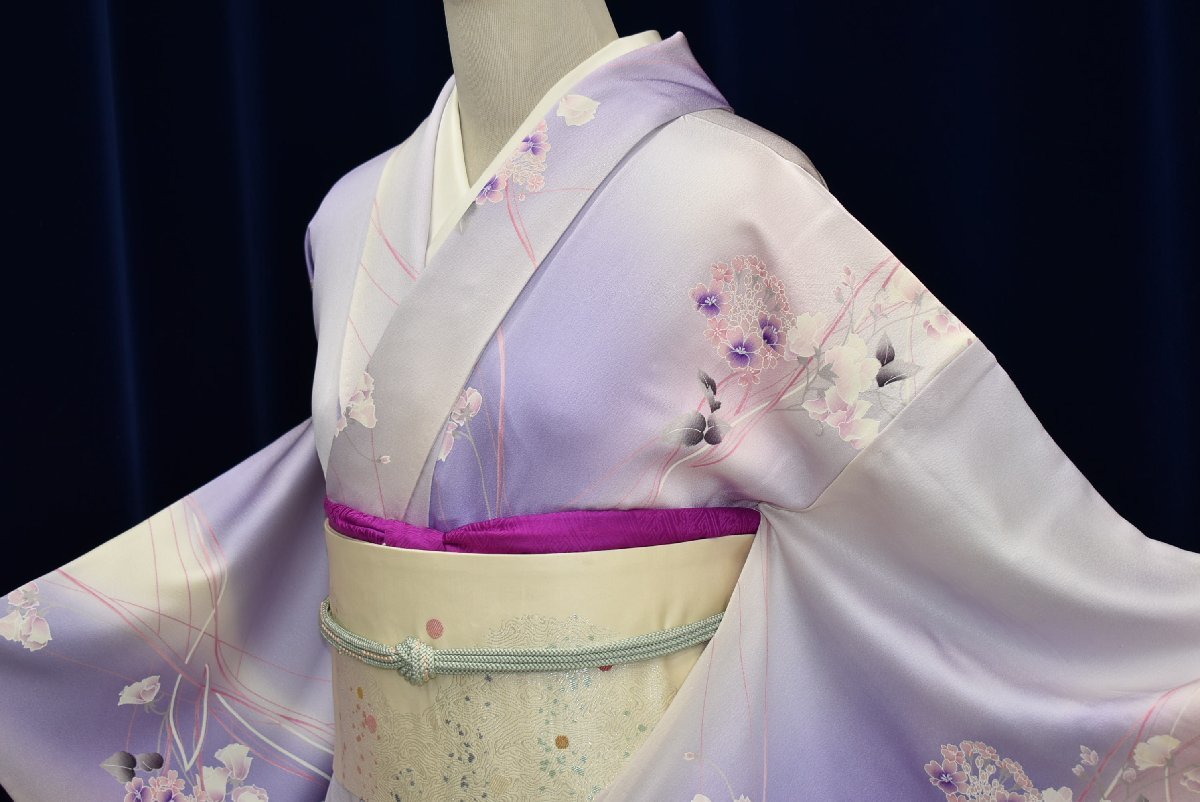 ちどりや】1円開始 美品 正絹 小紋 単衣 広衿 身丈159.5cm/裄65cm 背 