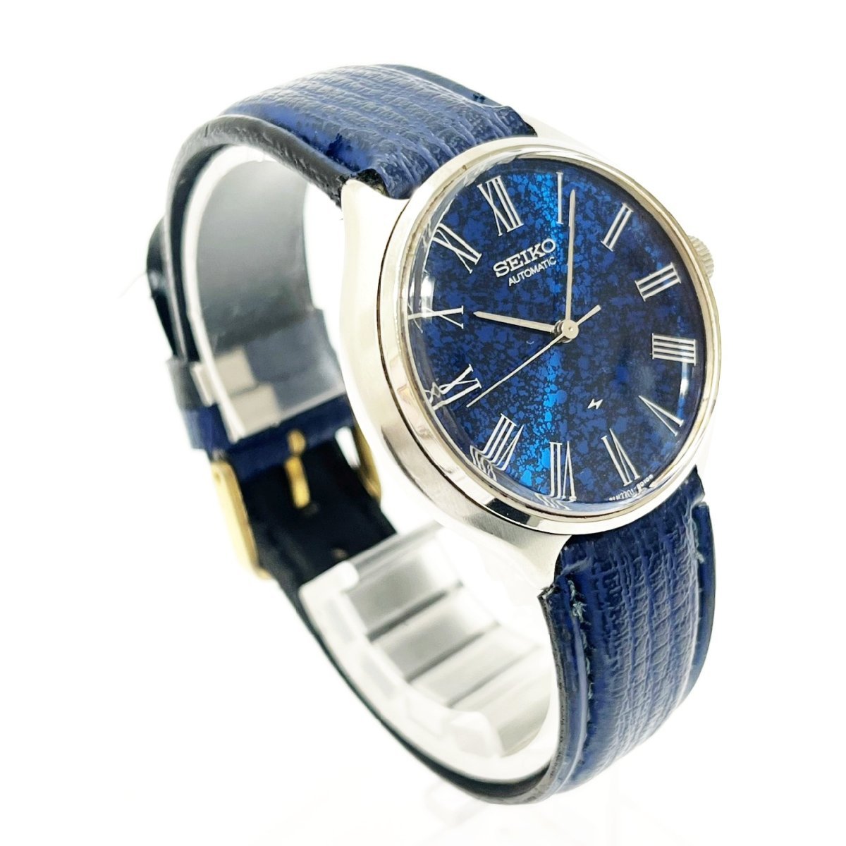 1円スタート】SEIKO セイコー 2201-8000 SS×革ベルト ブルー文字盤 