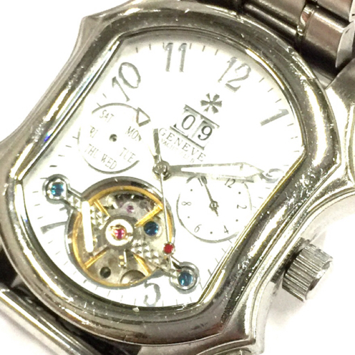 ジュネーブ ヨットクラブ デイデイト 機械式 自動巻き メンズ腕時計 社外SSベルト GENEVE YACHTCLUB QR054-618