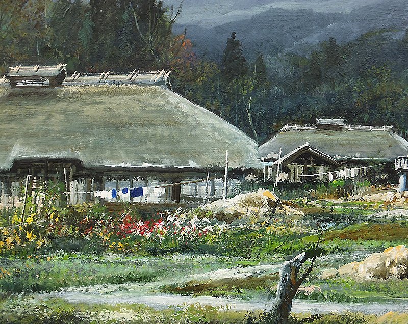 GLC】林喜市郎 「磐梯山麓初秋」 油彩10号古径額 民家描き続けた巨匠