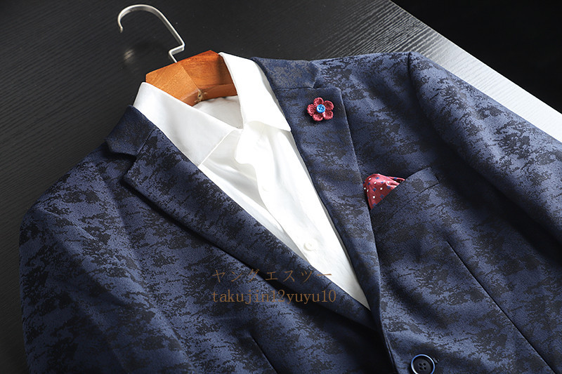新品 メンズ テーラードジャケット 上品 ブレザー designer 迷彩柄 プレミアム 紳士 スーツ ビジネス 花柄 シンプル背広 紺色 46A