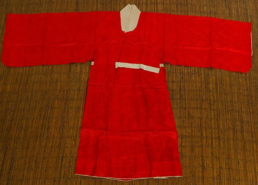 緑屋zc■ 法衣　朱色　唐草紋　素絹　僧侶　仏教　仏具　装束　略衣　　km/5-510/27-5#80