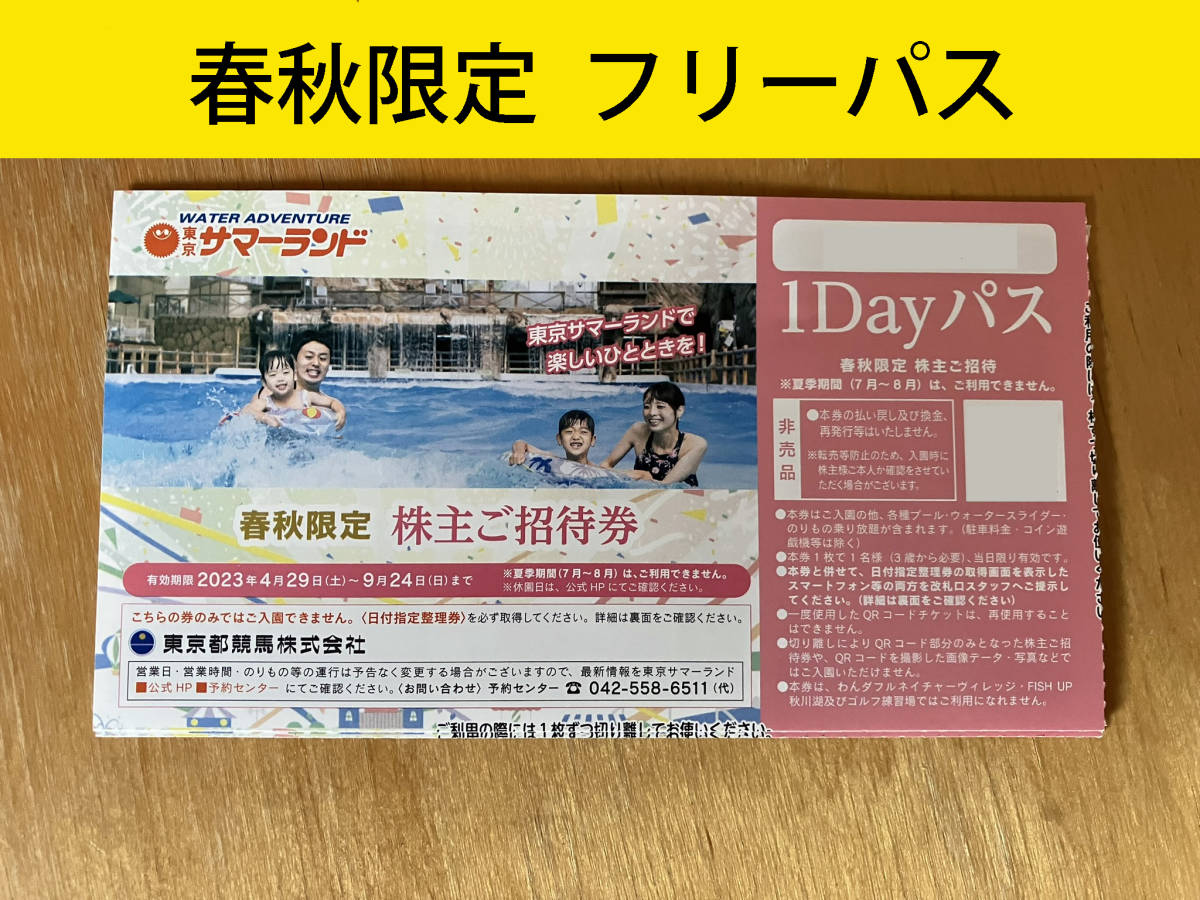 東京 サマーランド 株主優待 春秋入場券チケット1枚〜 初々し