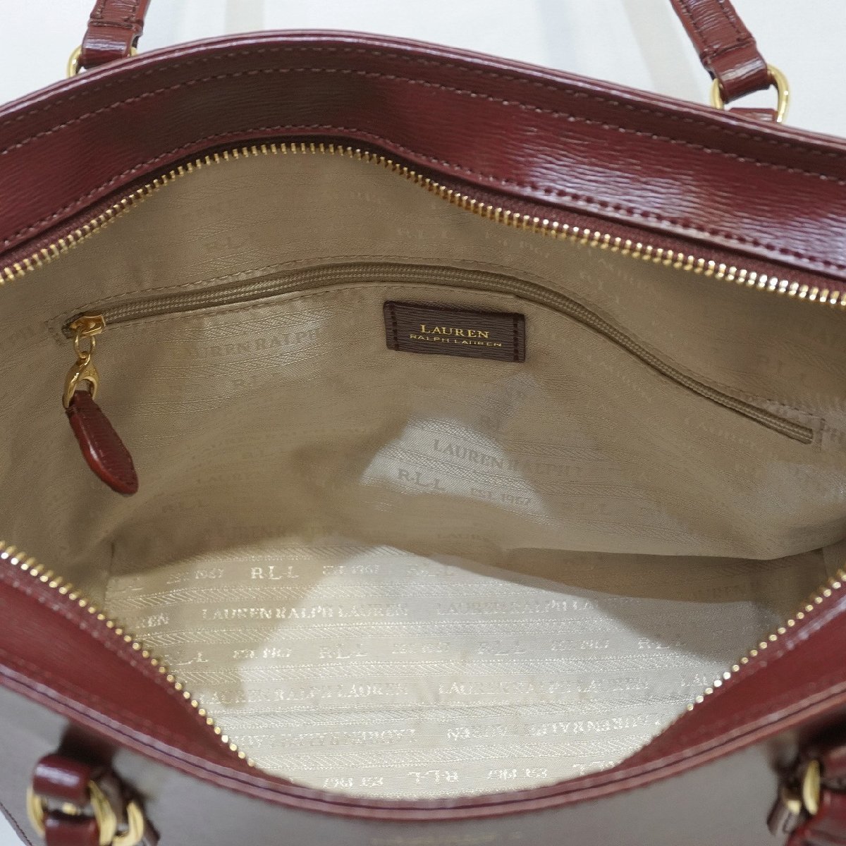 LAUREN RALPH LAUREN レザートートバッグ ボルドー 赤系 ラルフ 