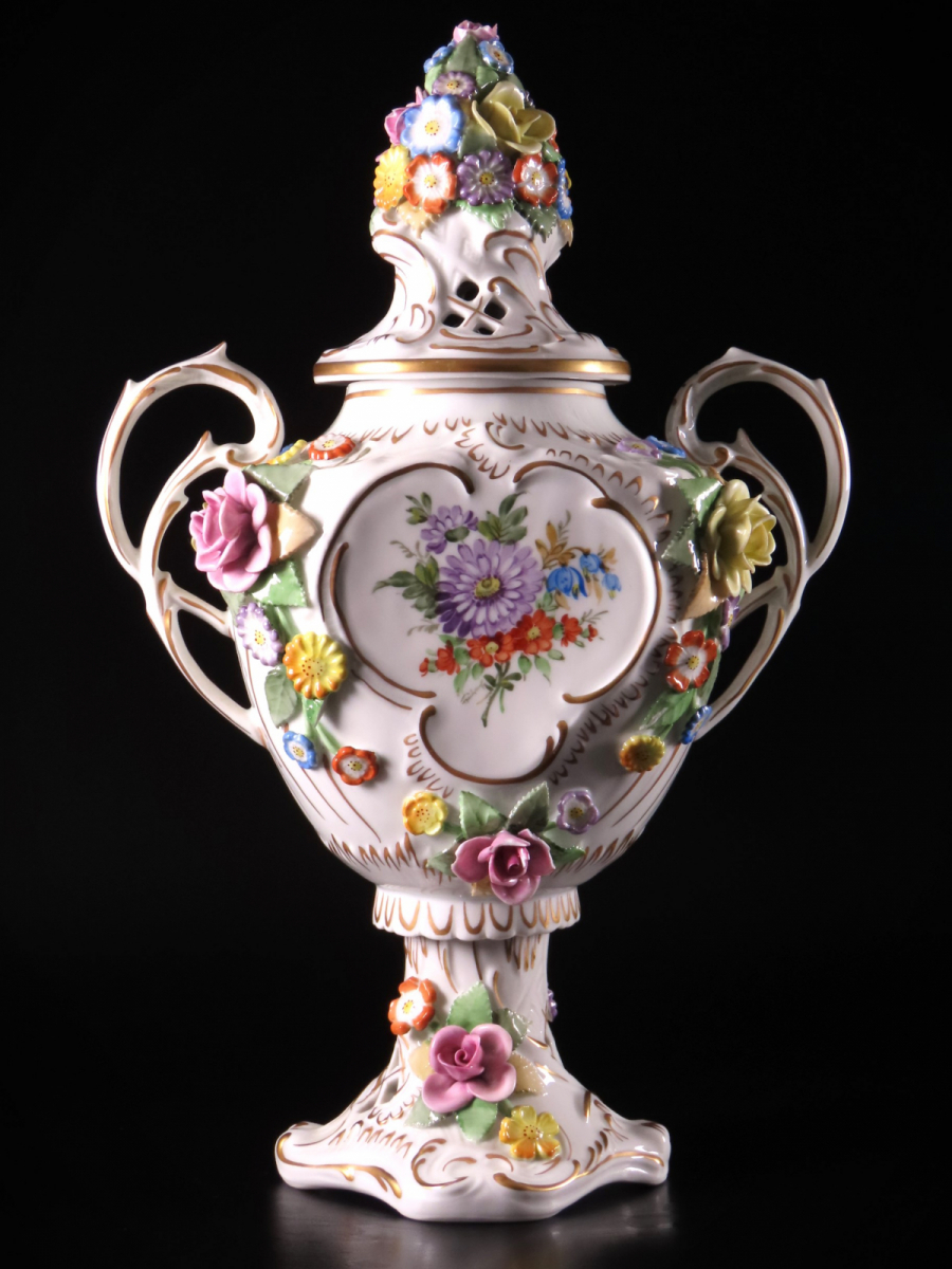 ドイツドレスデン フォン・シアーホルツ 陶花 金彩透かし コンポート