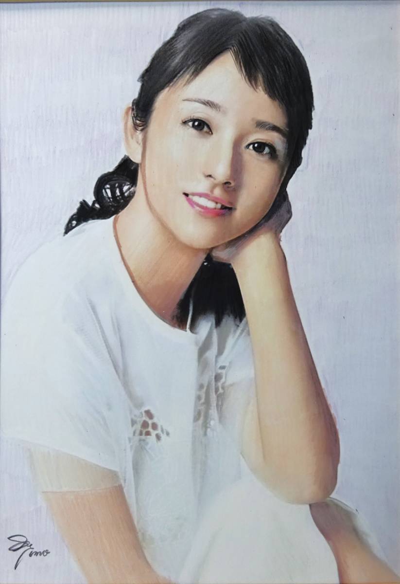 作品3604』S.Tomo氏直筆色鉛筆画 超美品 美人画 新品額装 (鉛筆画 