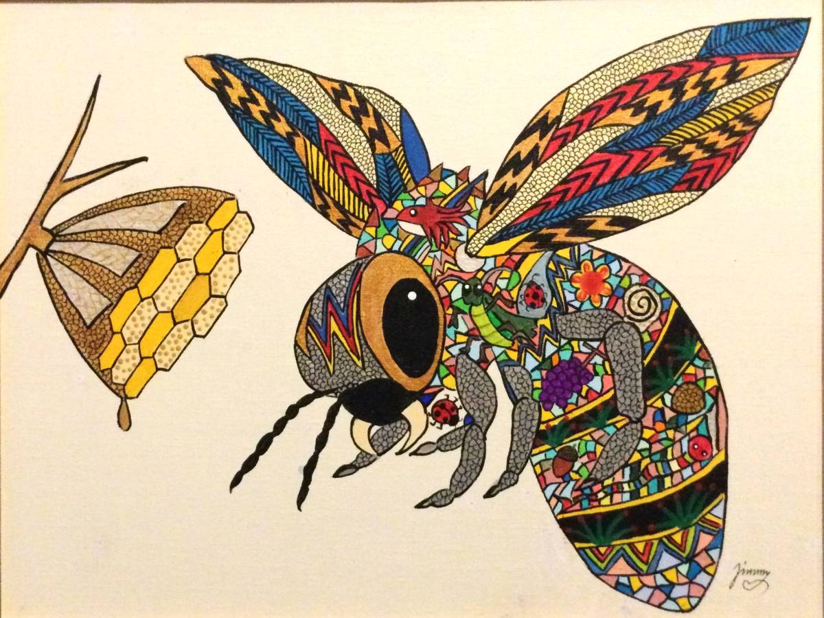 異色の天才画家◇ジミー大西◇蜜蜂(Bee)◇アクリル肉筆画（岡本太郎