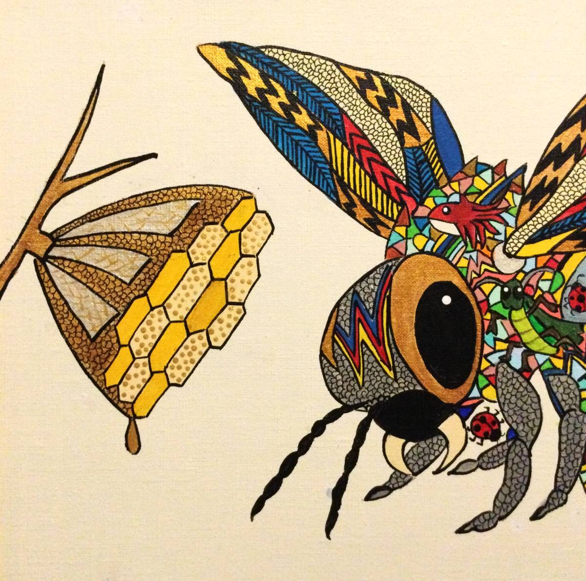 異色の天才画家◇ジミー大西◇蜜蜂(Bee)◇アクリル肉筆画（岡本太郎