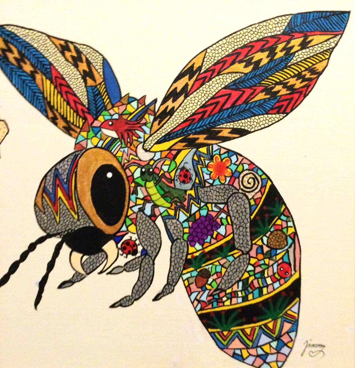 異色の天才画家◇ジミー大西◇蜜蜂(Bee)◇アクリル肉筆画（岡本太郎