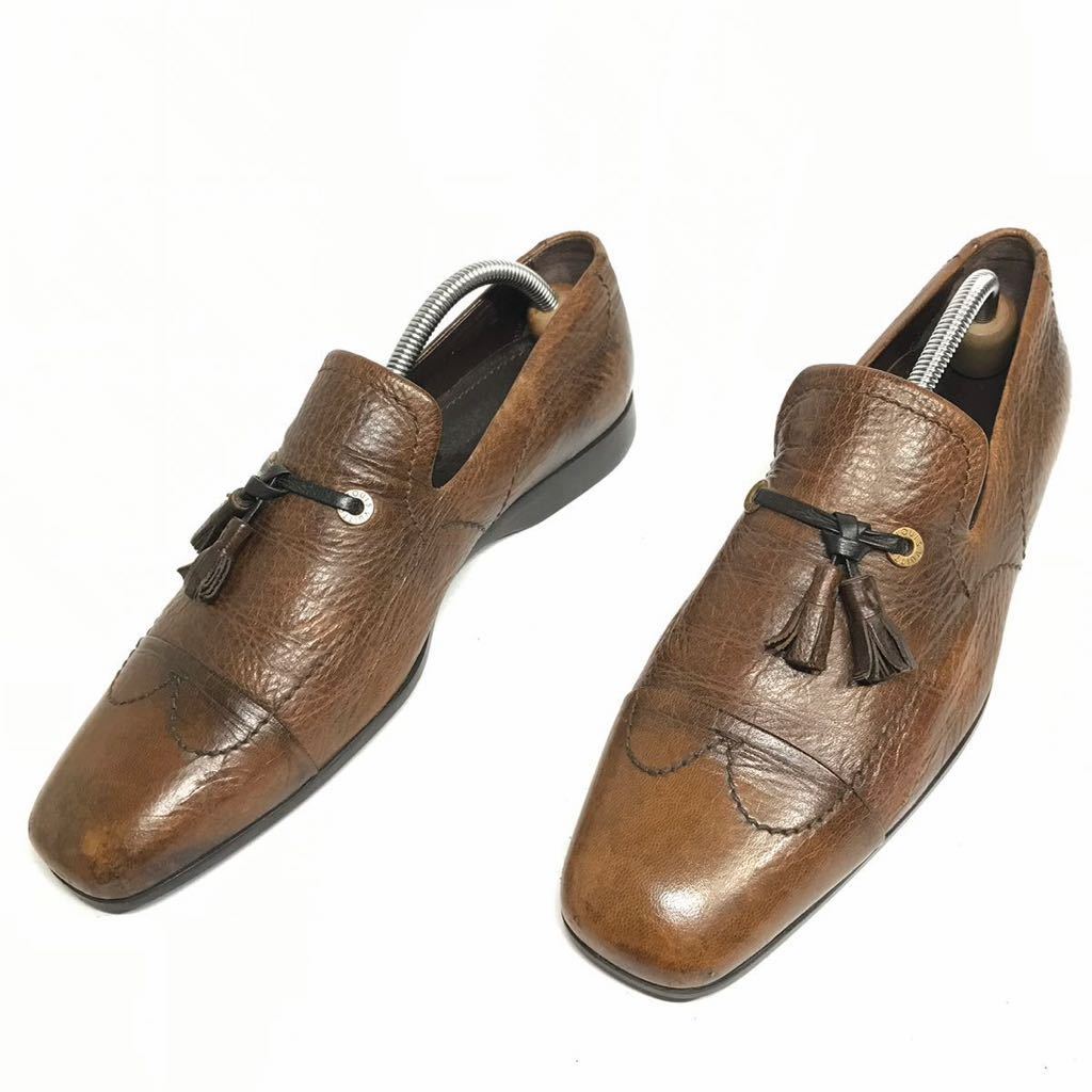 【ルイヴィトン】本物 LOUISVUITTON 靴 26cm 茶 タッセルローファー スリッポン ビジネスシューズ 本革 レザー 男性用 メンズ イタリア製 7