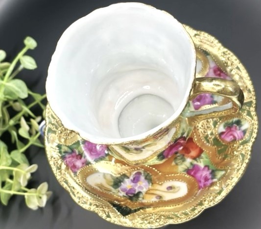 オールドニッポン 明治～大正期輸出品 希少 金点盛上 薔薇 菫紋様図